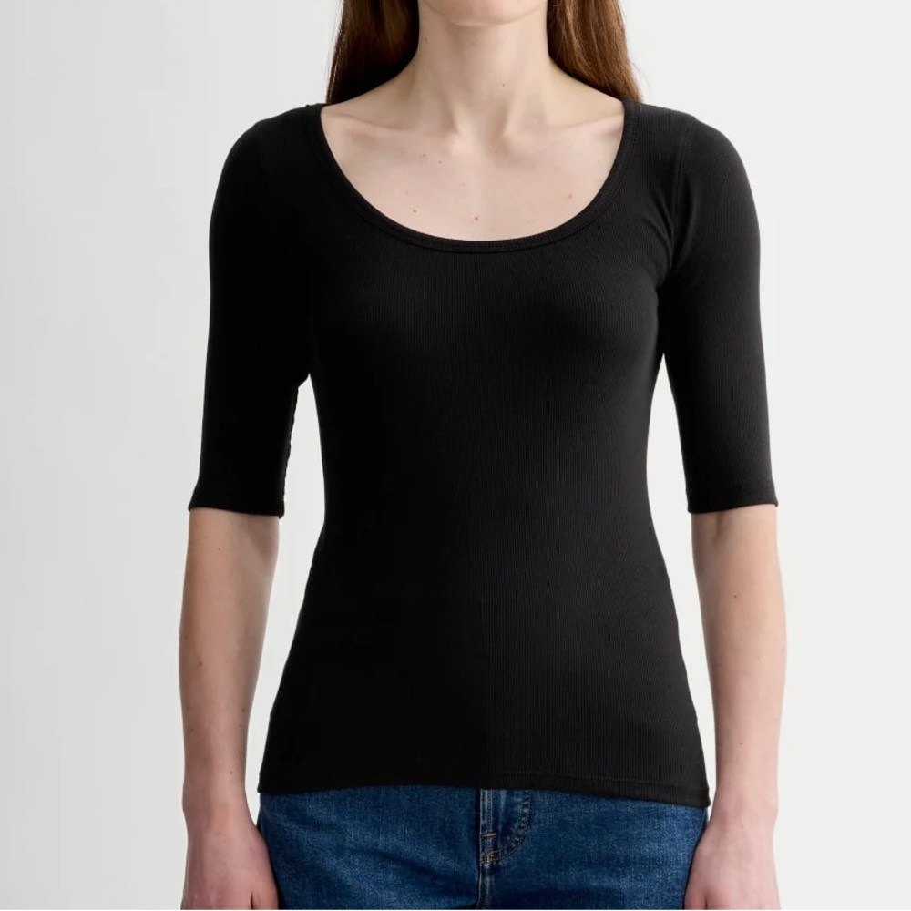 Everlane pima micro rib scoop neck tee, cotton blend, black, medium, EUC
